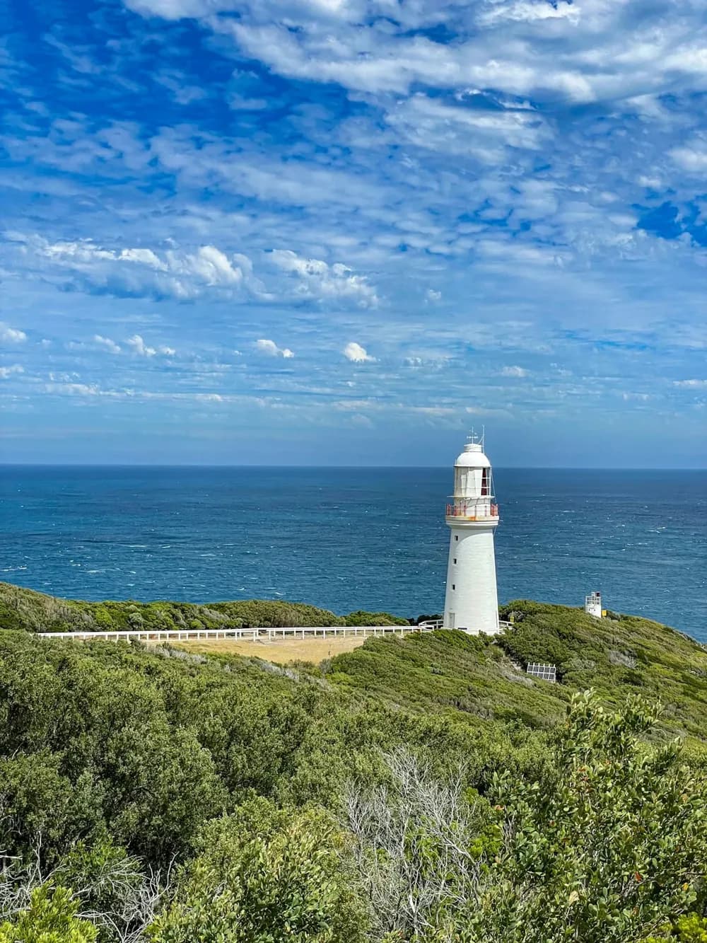 The white Cape Otway lighthouse against the sky